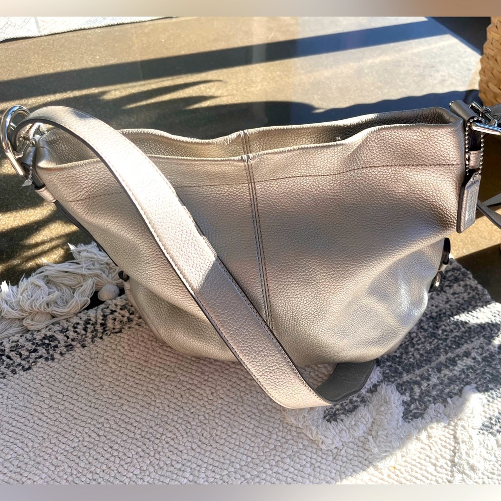 COACH silver-metallic  leather crossover purse